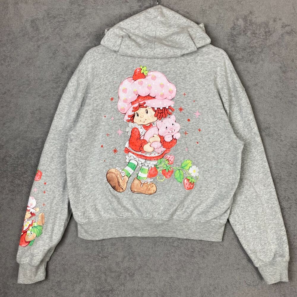 Strawberry Shortcake Hoodie Women Large Gray Graphic Full Zip Long Sleeve Active - Picture 2 of 16